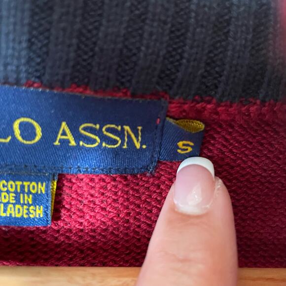 US Polo Assn Men SZ S Red 1/4 Zip Mock Neck Cotton Pullover Long Sleeves Sweater - Picture 4 of 11